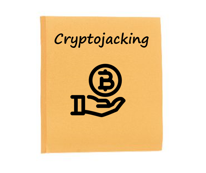 sklerotka z ikoną dłoni oraz bitcoina oraz napisem cryptojacking